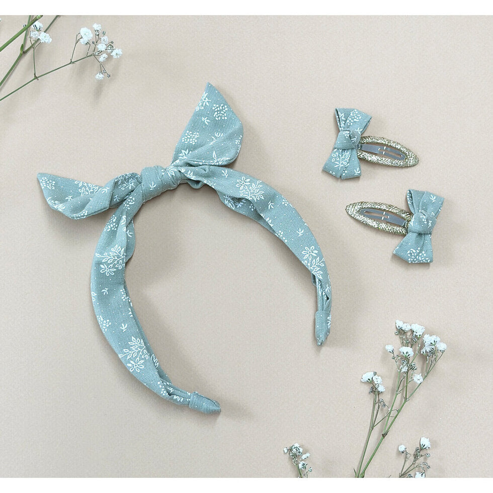 Floral Sprig Twisty Bow Clips