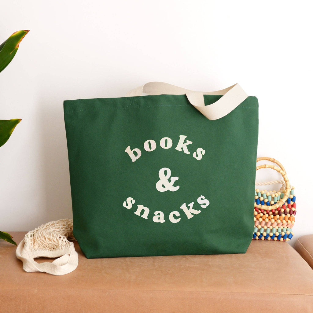 Books & Snacks - Forest Green Canvas Tote Bag