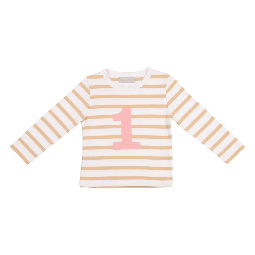 Biscuit & White Breton Striped Number T Shirt (Pink) 1-5yrs