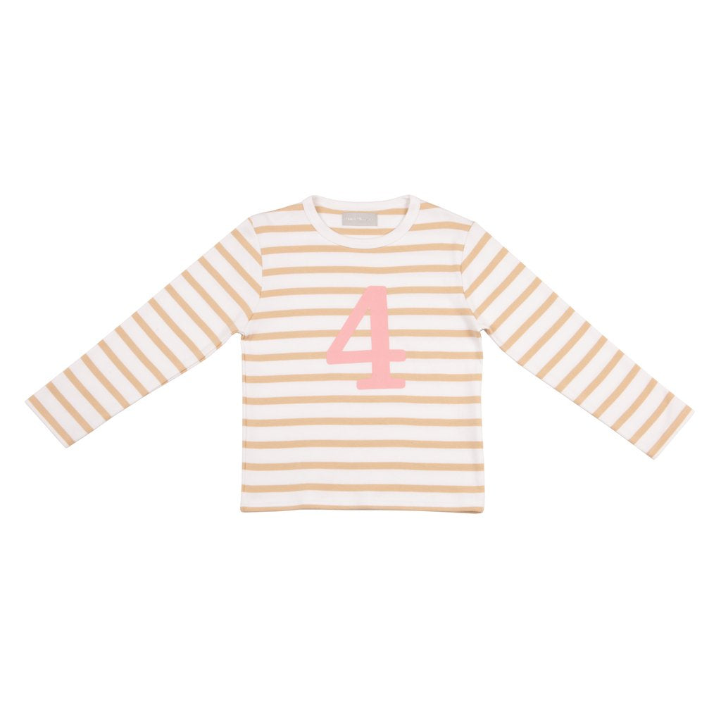 Biscuit & White Breton Striped Number T Shirt (Pink) 1-5yrs