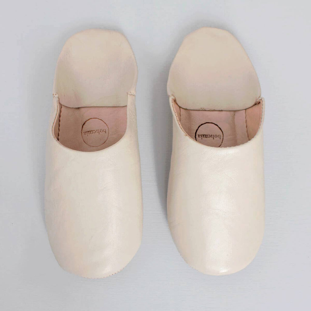 Moroccan Babouche Basic Slippers, Chalk - Medium